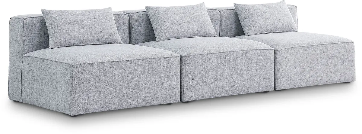 Cube - Linen Modular 3 Seat Armless Sofa - Gray