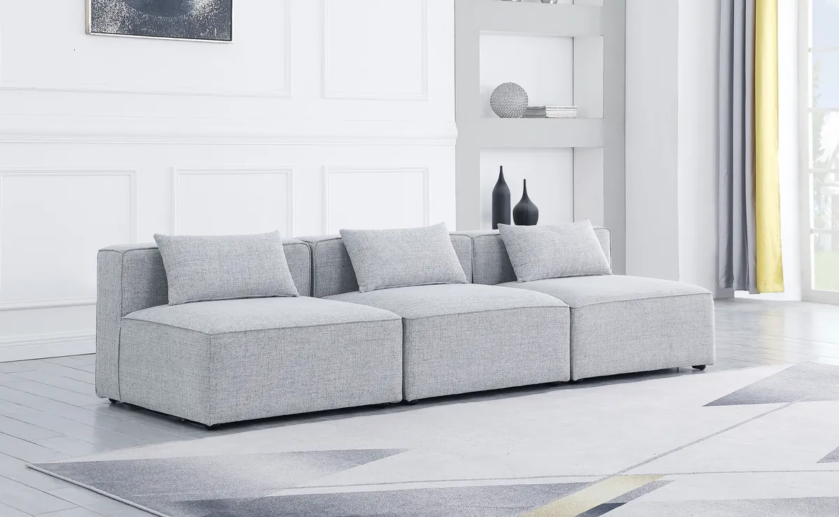 Cube - Linen Modular 3 Seat Armless Sofa - Gray - View 2