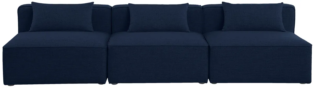 Cube - Linen Modular 3 Seat Armless Sofa - Navy