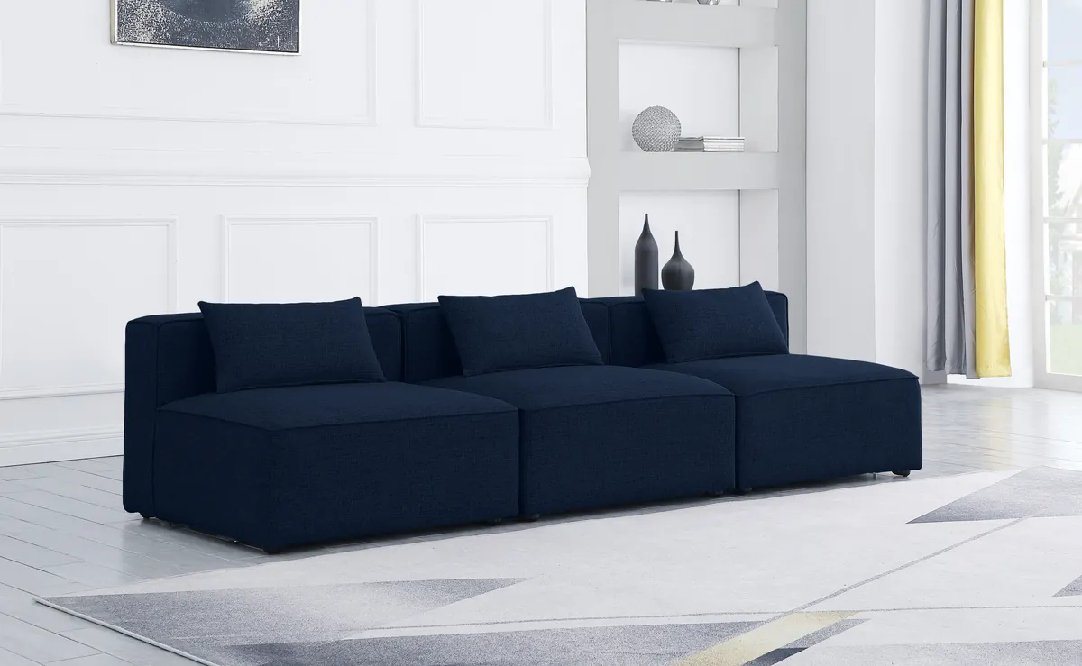 Cube - Linen Modular 3 Seat Armless Sofa - Navy - View 2