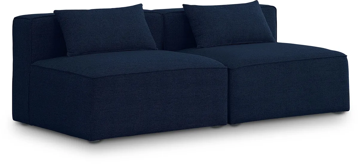 Cube - Linen Modular 2 Seat Armless Sofa - Navy