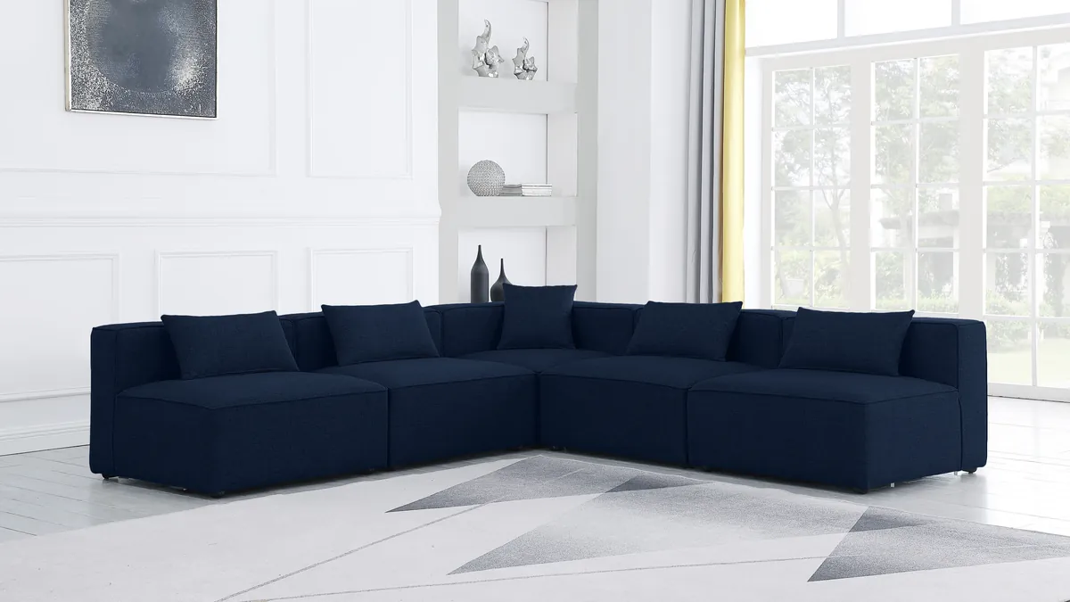 Cube - Linen 5 Piece Modular Corner Armless Sectional - Navy - View 2