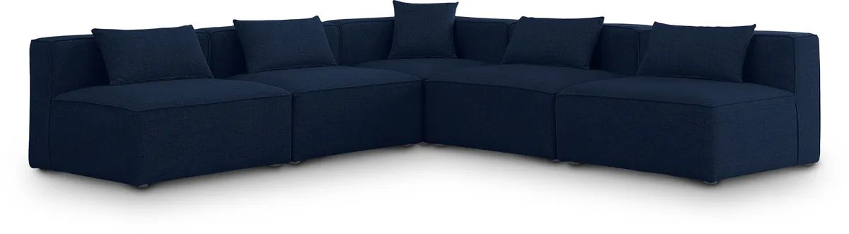 Cube - Linen 5 Piece Modular Corner Armless Sectional - Navy