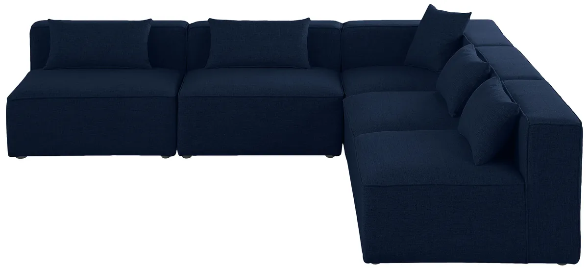 Cube - Linen 5 Piece Modular Corner Armless Sectional - Navy