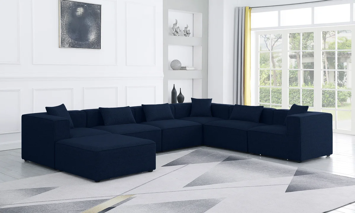 Cube - Linen 7 Piece Modular Sectional - Navy - View 2