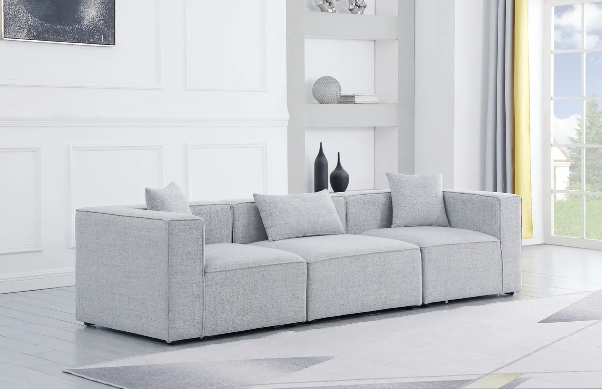 Cube - Linen Modular 3 Seat Sofa - Gray - View 2