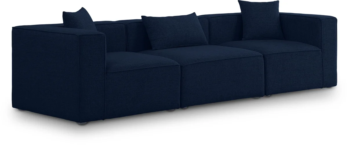 Cube - Linen Modular 3 Seat Sofa - Navy