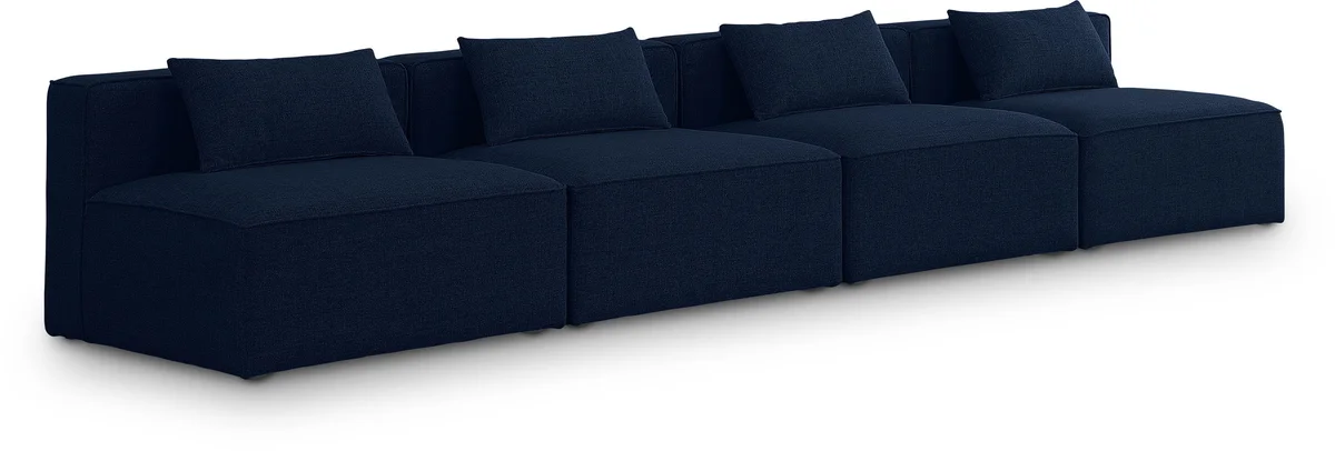 Cube - Linen Modular 4 Seat Armless Sofa - Navy