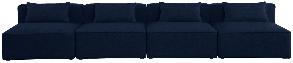 Cube - Linen Modular 4 Seat Armless Sofa - Navy