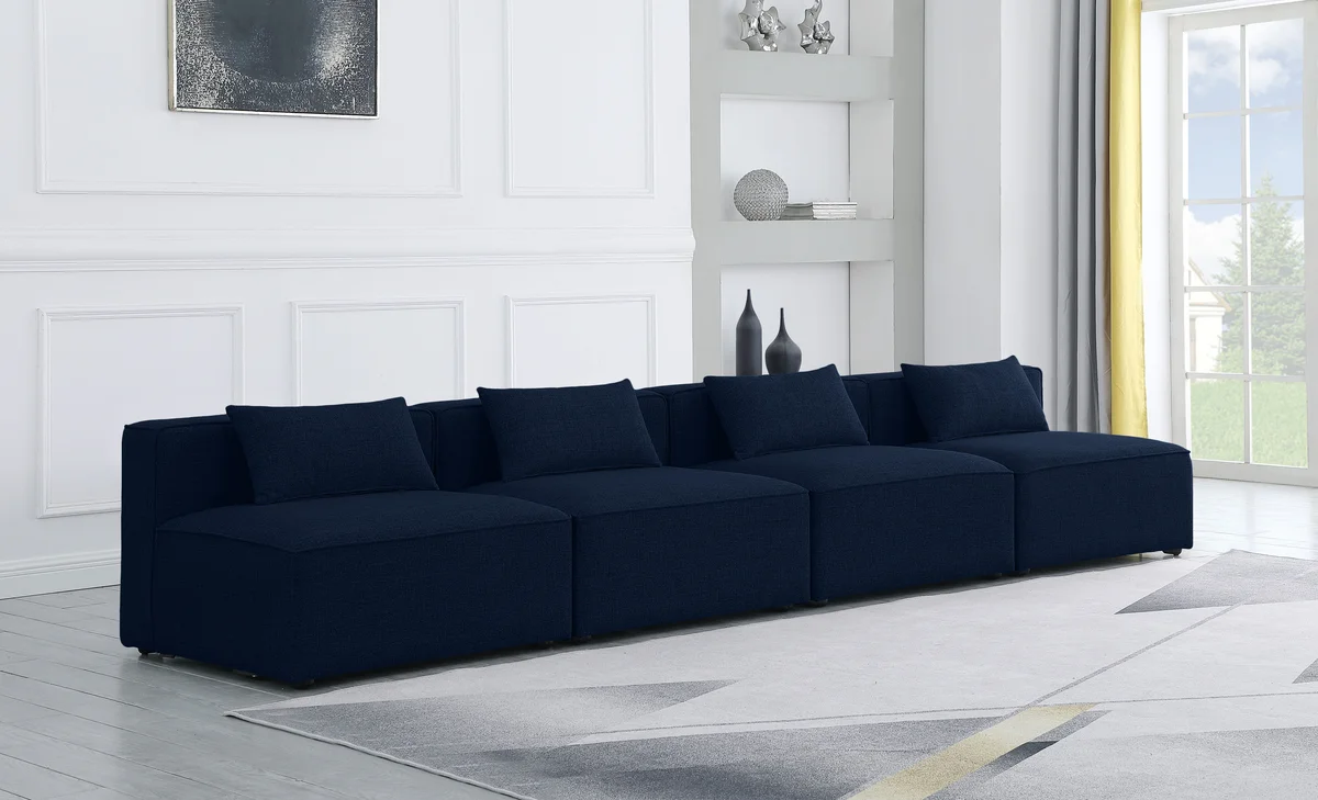 Cube - Linen Modular 4 Seat Armless Sofa - Navy - View 2