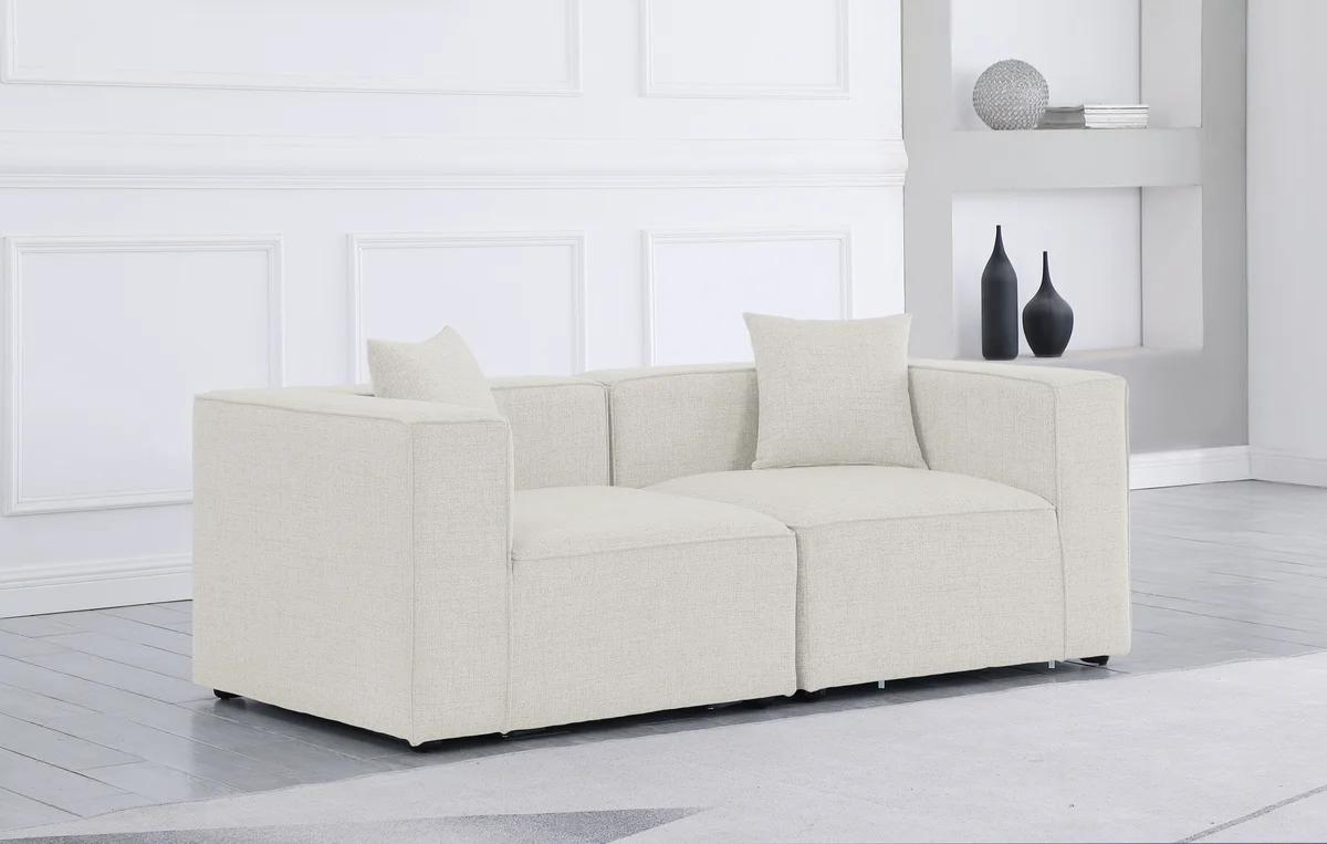 Cube - Linen Modular 2 Seat Sofa - Cream - View 2