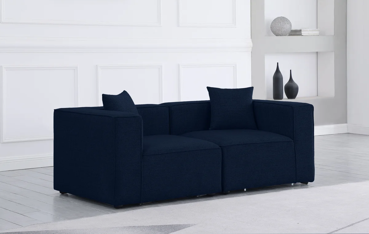 Cube - Linen Modular 2 Seat Sofa - Navy - View 2