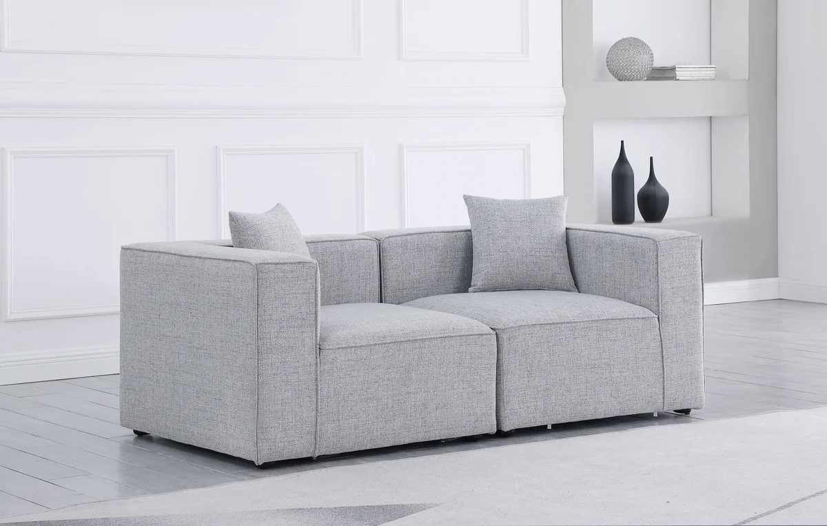 Cube - Linen Modular 2 Seat Sofa - Gray - View 2
