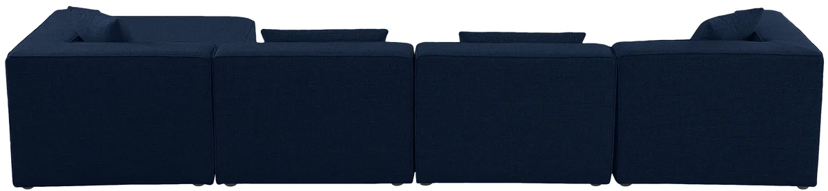 Cube - Linen 5 Piece Modular Sectional With Chaise - Navy