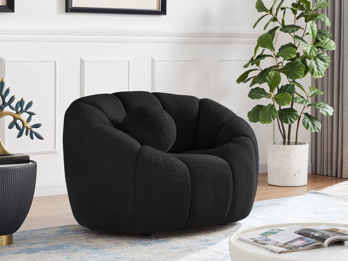 Elijah - Boucle Chair - Black - View 2