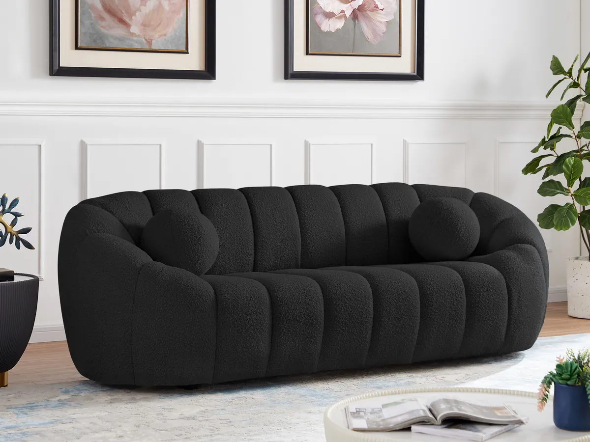 Elijah - Boucle Sofa - Black - View 2
