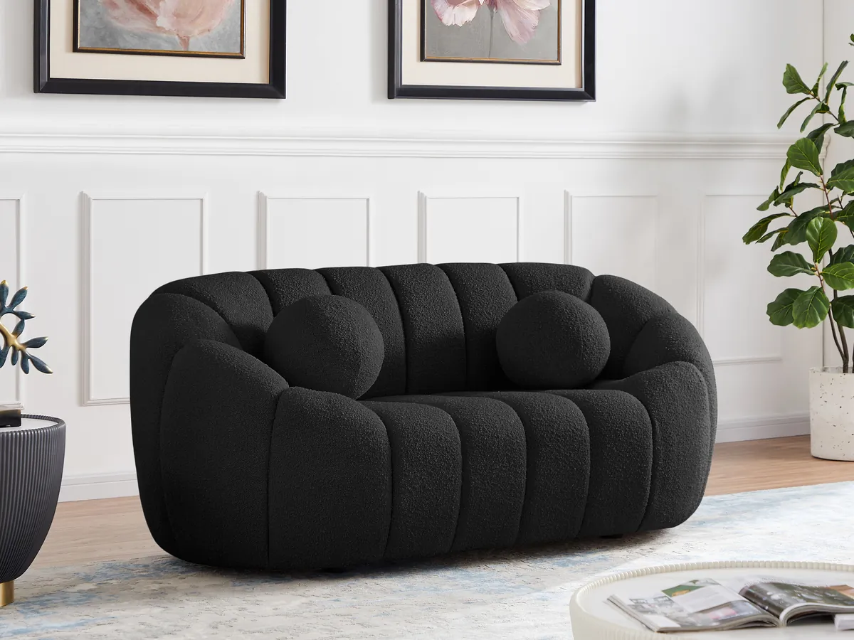 Elijah - Boucle Loveseat - Black - View 2