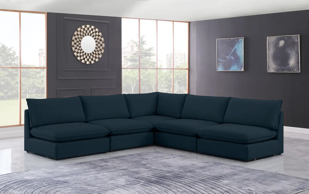Mackenzie - 5 Piece Modular Corner Armless Sectional - Navy - View 2