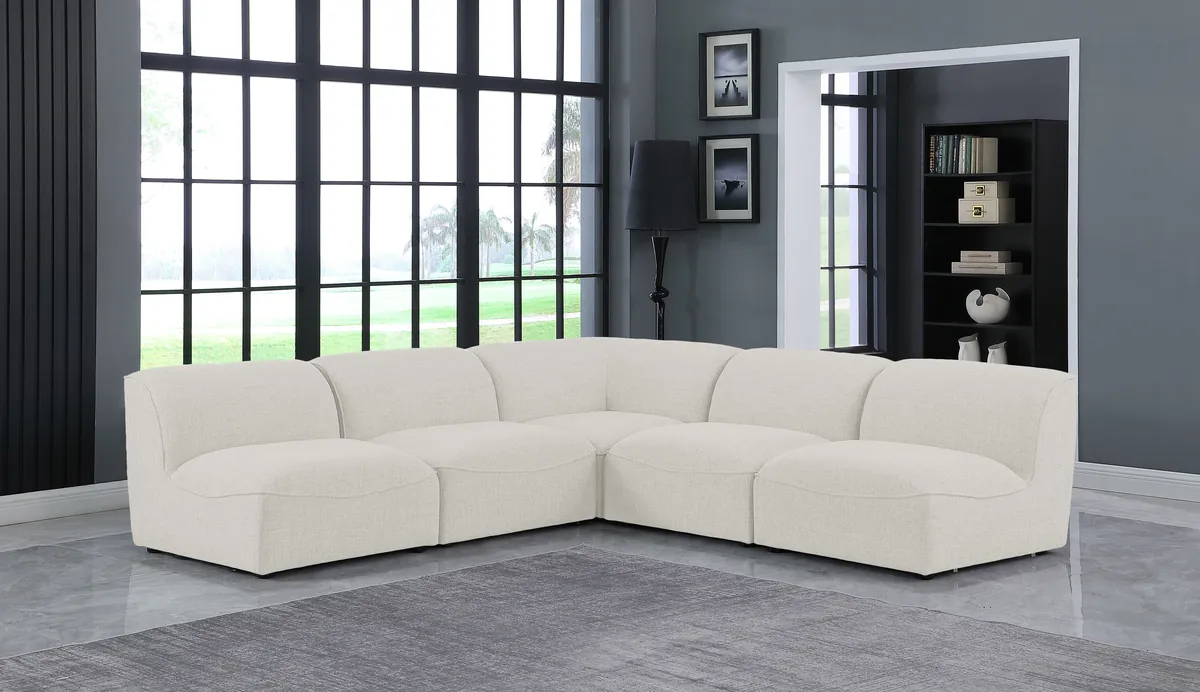Miramar - 5 Piece Modular Corner Armless Sectional - Cream - View 2