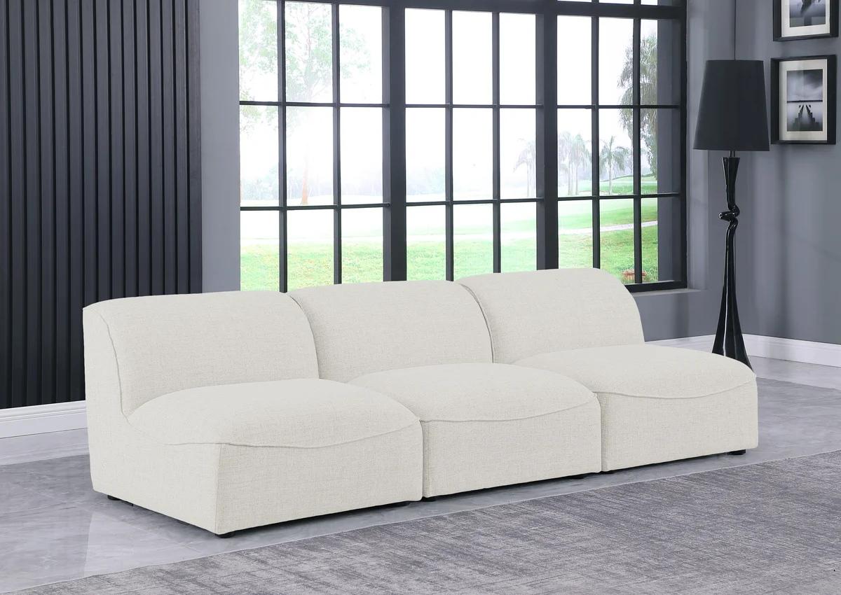 Miramar - 3 Seat Armless Modular Sofa - Cream - View 2