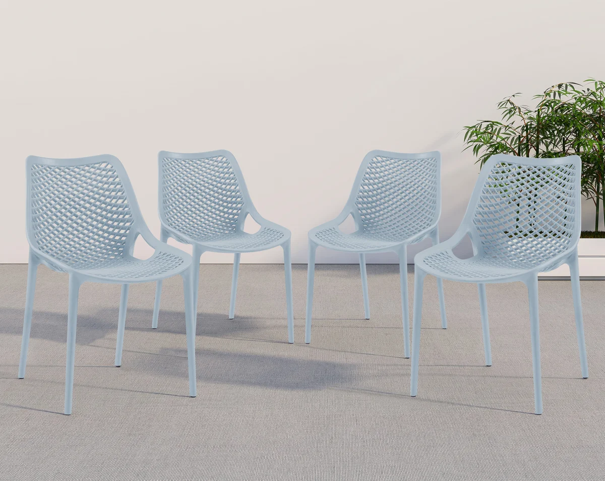 Mykonos - Outdoor Patio Dining Chair (Set of 4) - Sky Blue - Plastic - View 2