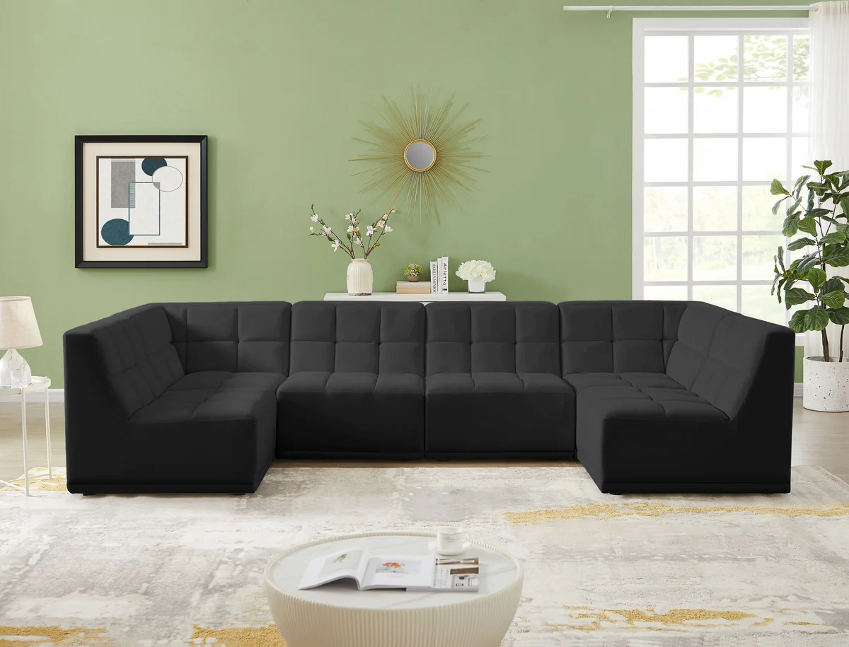 Relax - 6 Piece Modular U-Shaped Sectional - Black - View 2