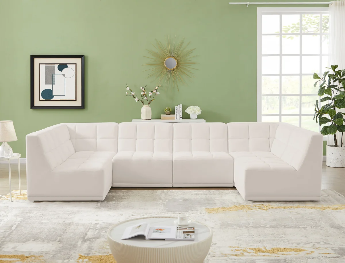 Relax - 6 Piece Modular U-Shaped Sectional - Cream - View 2