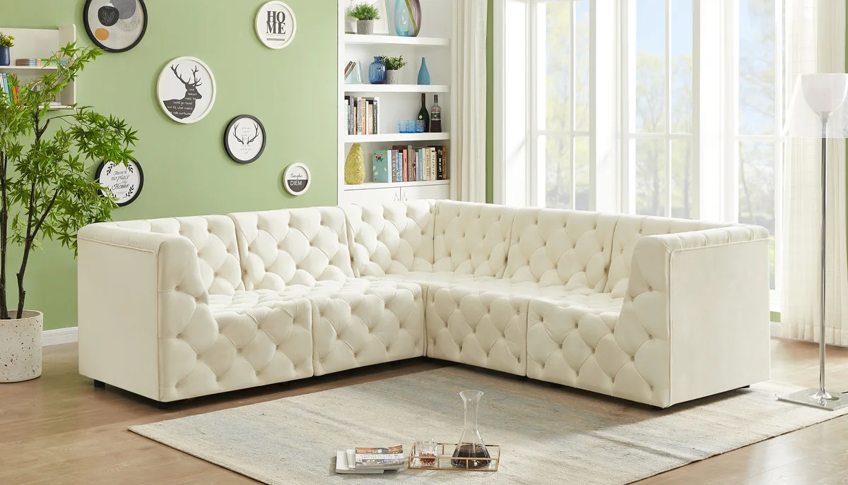 Tuft - 5 Piece Modular Corner Sectional - Cream - View 2