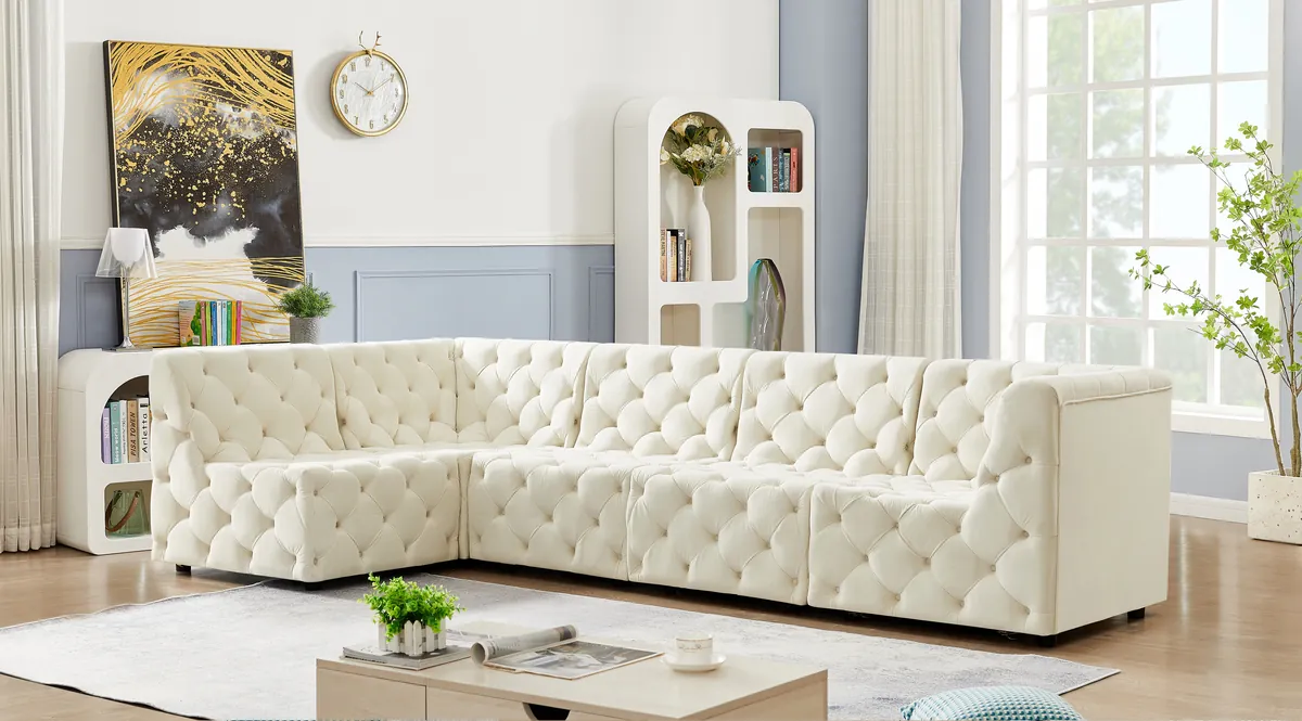 Tuft - 5 Piece Modular Sectional - Cream
