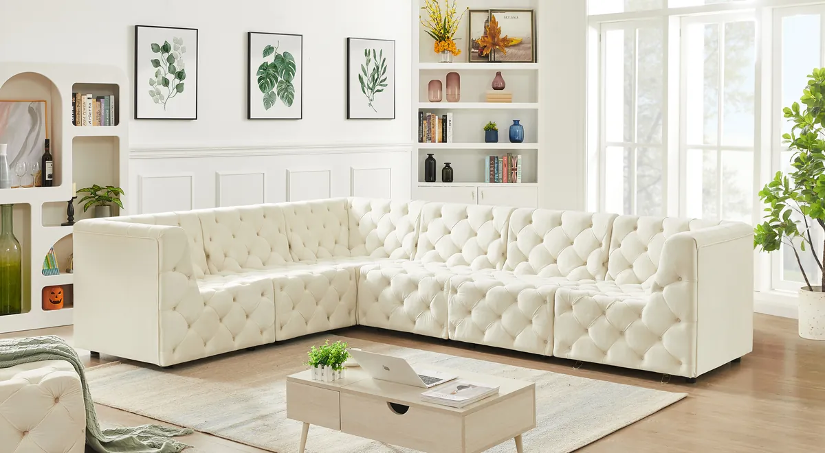 Tuft - 6 Piece Modular Corner Sectional - Cream