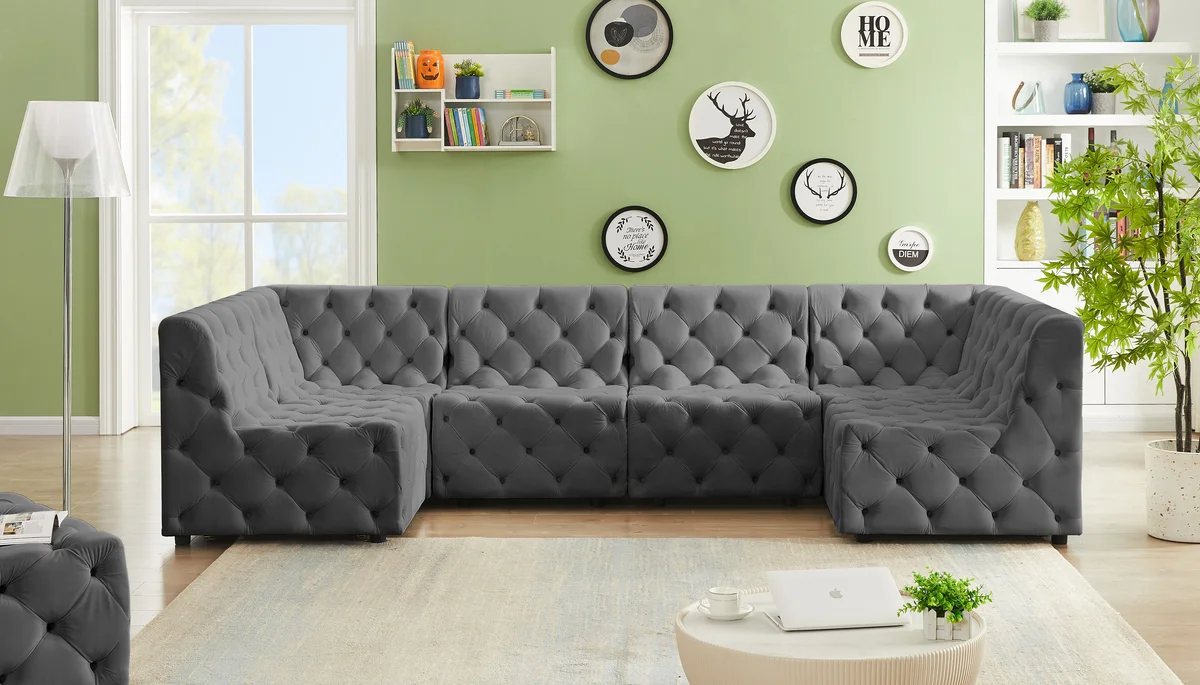 Tuft - 6 Piece Modular U-Shaped Sectional - Gray - View 2