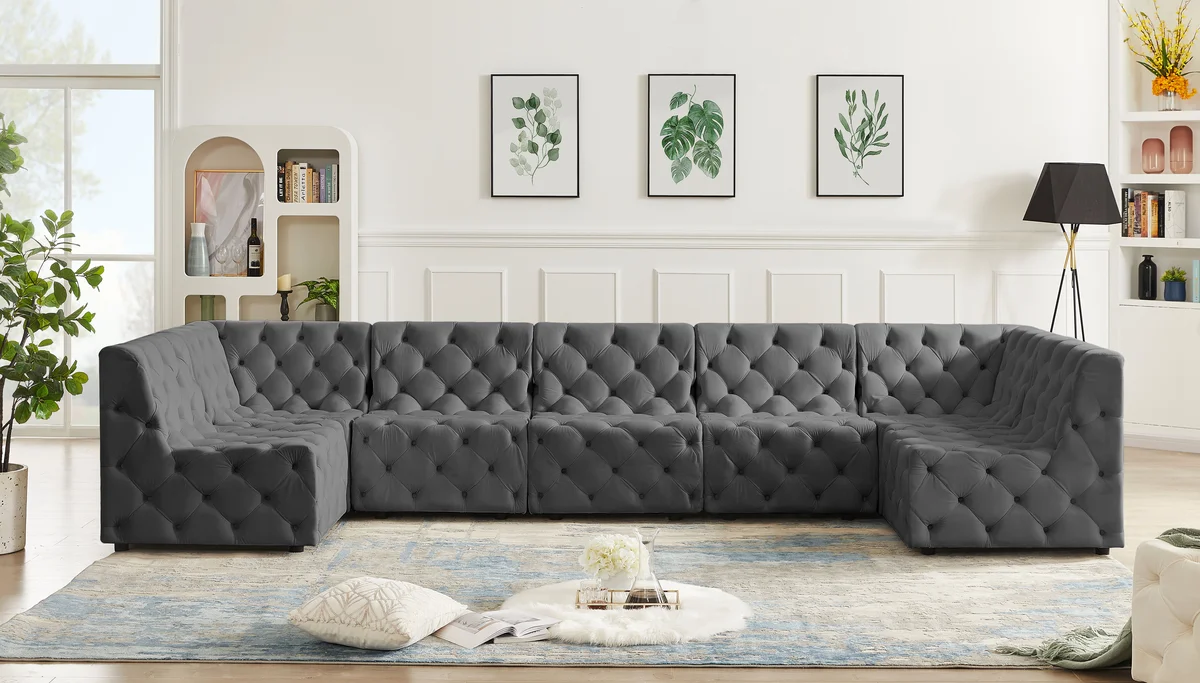 Tuft - 7 Piece Modular U-Shaped Sectional - Gray - View 2