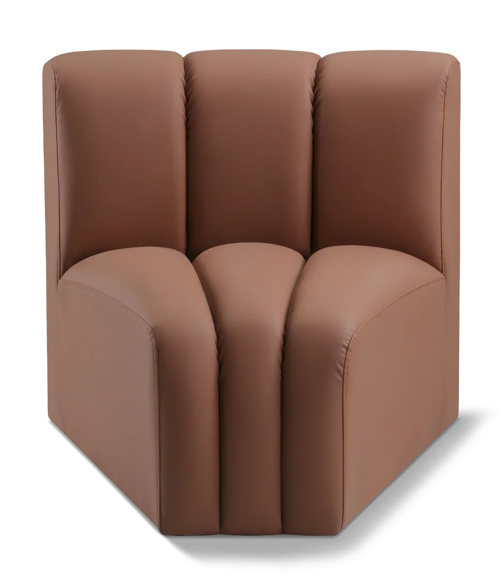 Arc - Faux Leather Curved Corner Chair - Cognac