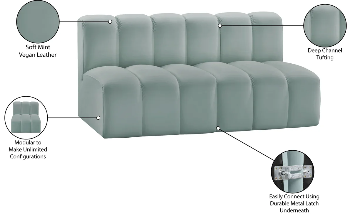 Arc - Faux Leather 2 Seats Modular Sofa - Green - View 2