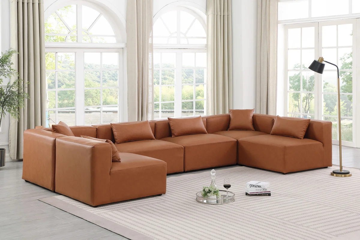 Cube - 6 Piece Modular Armless Sectional - Cognac - View 2