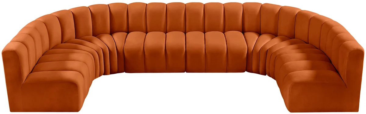 Arc - Velvet Modular U-Shaped Sectional - Cognac - View 2
