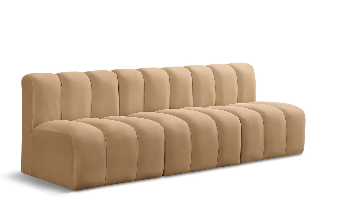 Arc - Velvet 3 Seats Modular Sofa - Camel