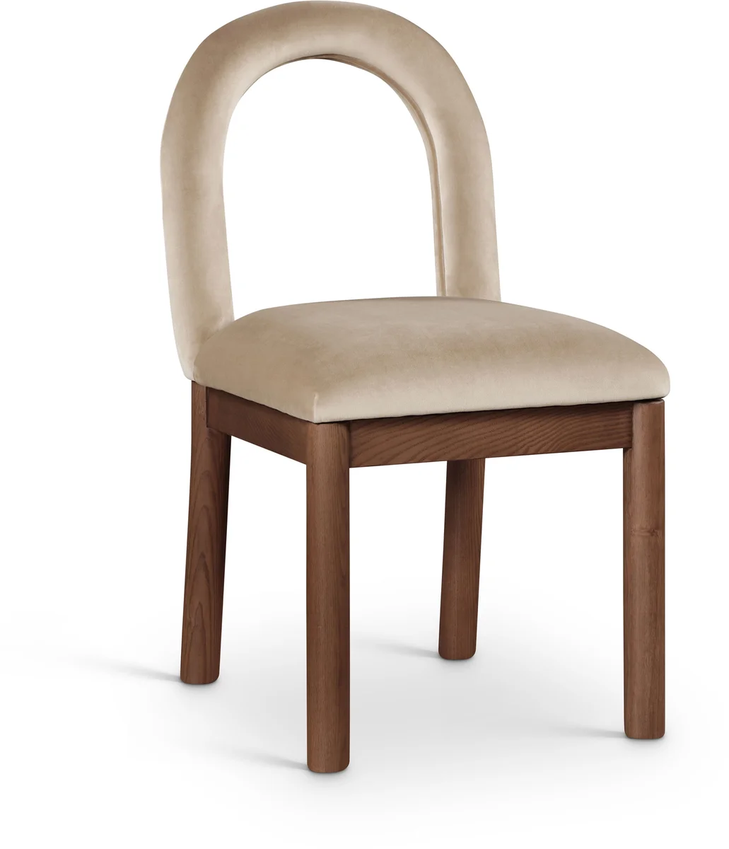 Conrad - Velvet Dining Chair With Brown Legs - Beige