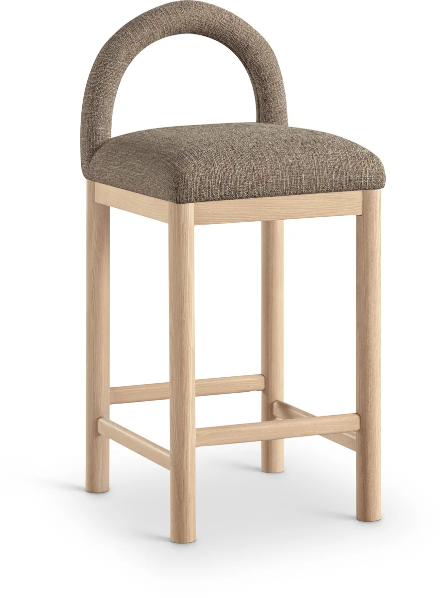 Conrad - Linen Counter Stool With Natural Legs - Brown