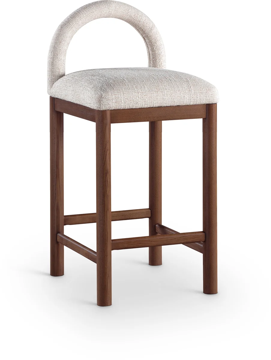 Conrad - Linen Counter Stool With Brown Legs - Beige
