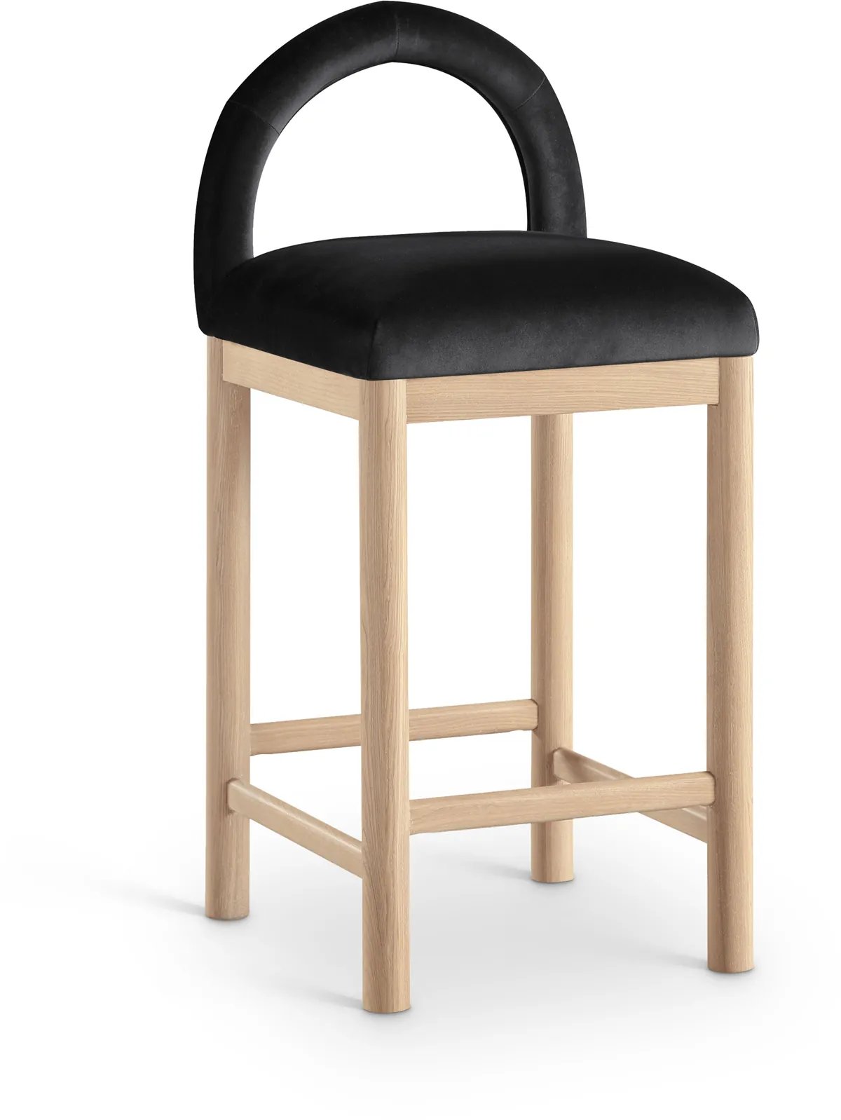Conrad - Velvet Counter Stool With Natural Legs - Black