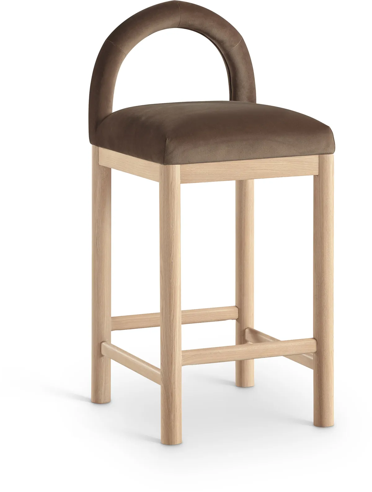 Conrad - Velvet Counter Stool With Natural Legs - Brown