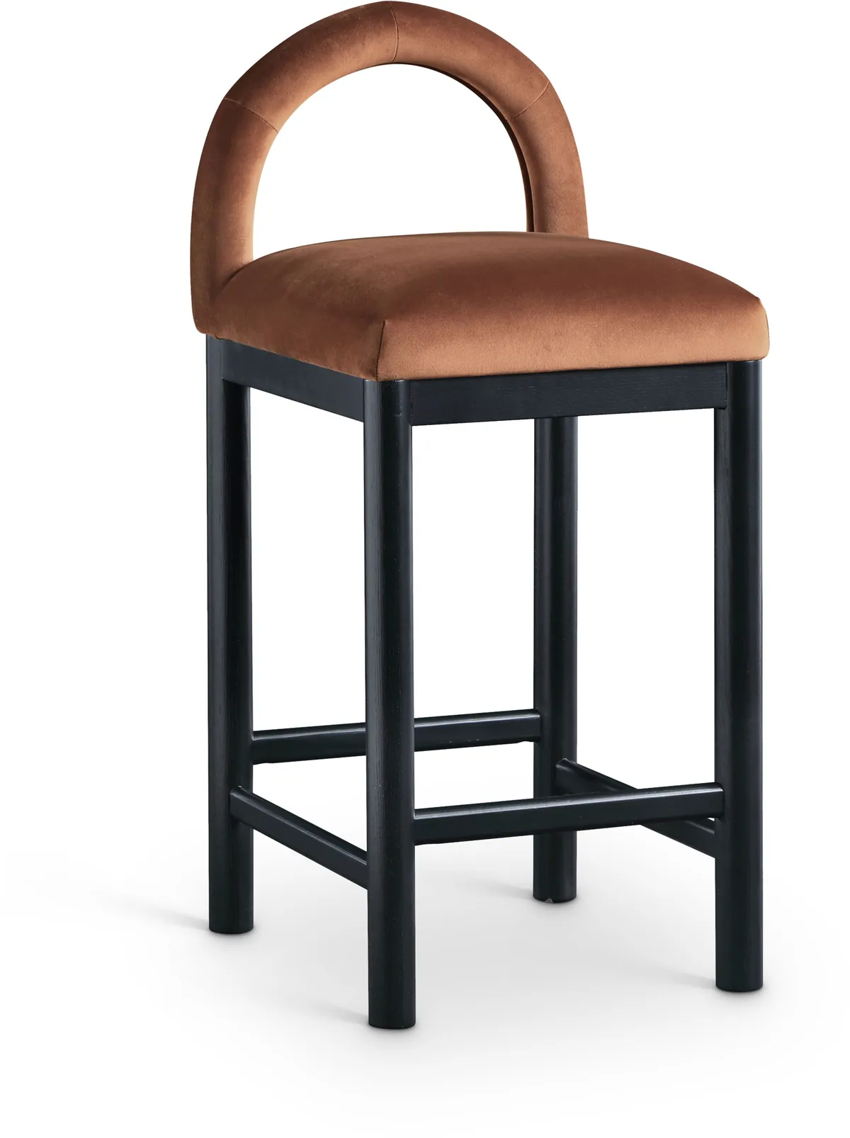Conrad - Velvet Counter Stool With Black Legs - Cognac