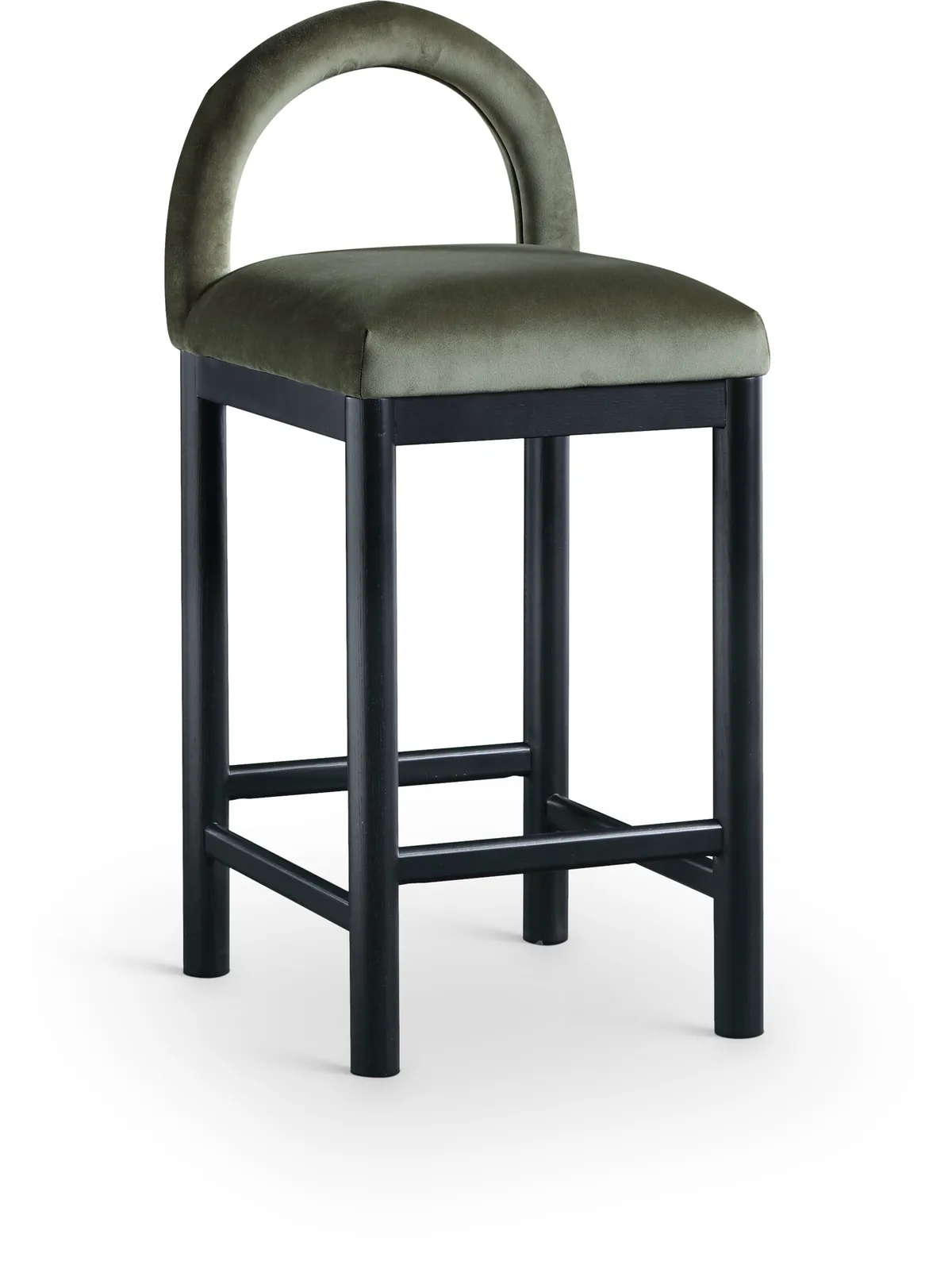 Conrad - Velvet Counter Stool With Black Legs - Green