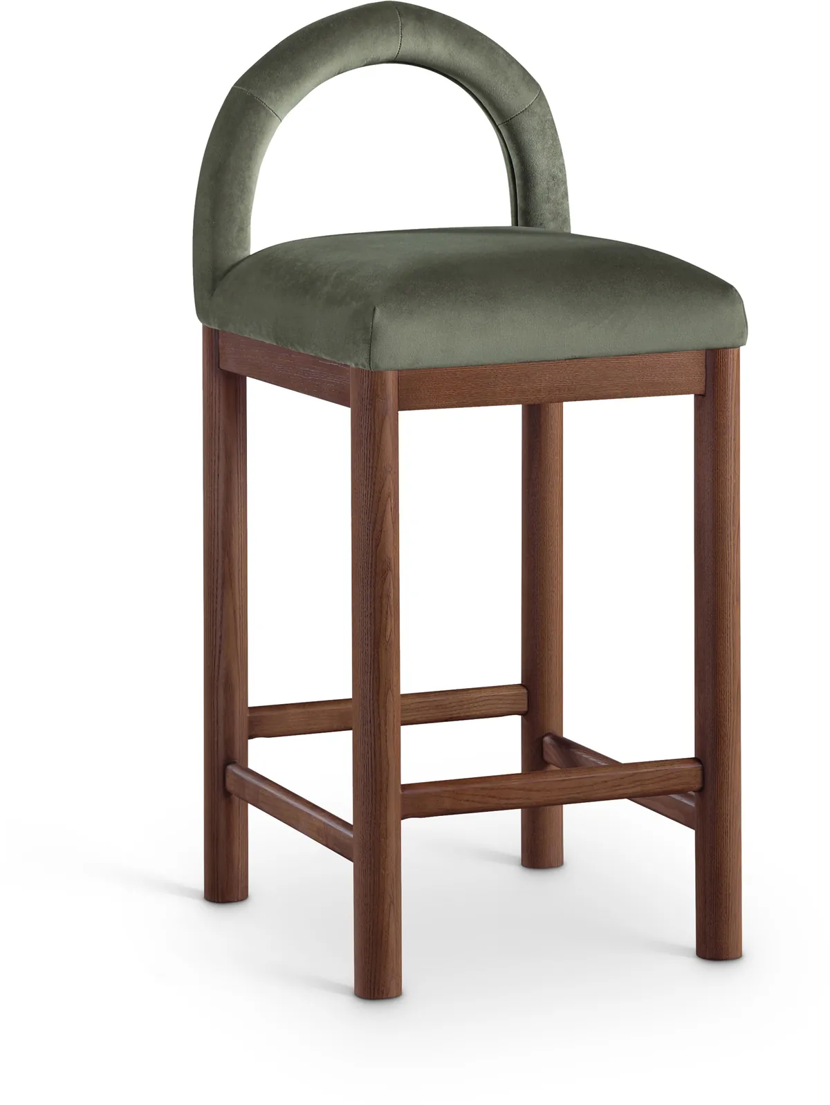 Conrad - Velvet Counter Stool With Brown Legs - Green