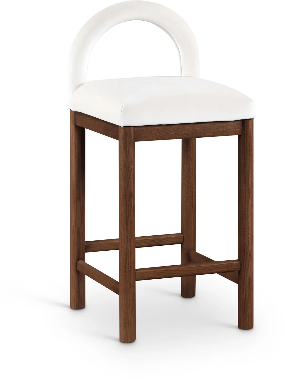 Conrad - Velvet Counter Stool With Brown Legs - White