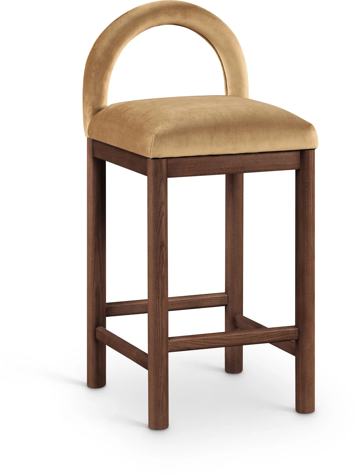 Conrad - Velvet Counter Stool With Brown Legs - Saddle