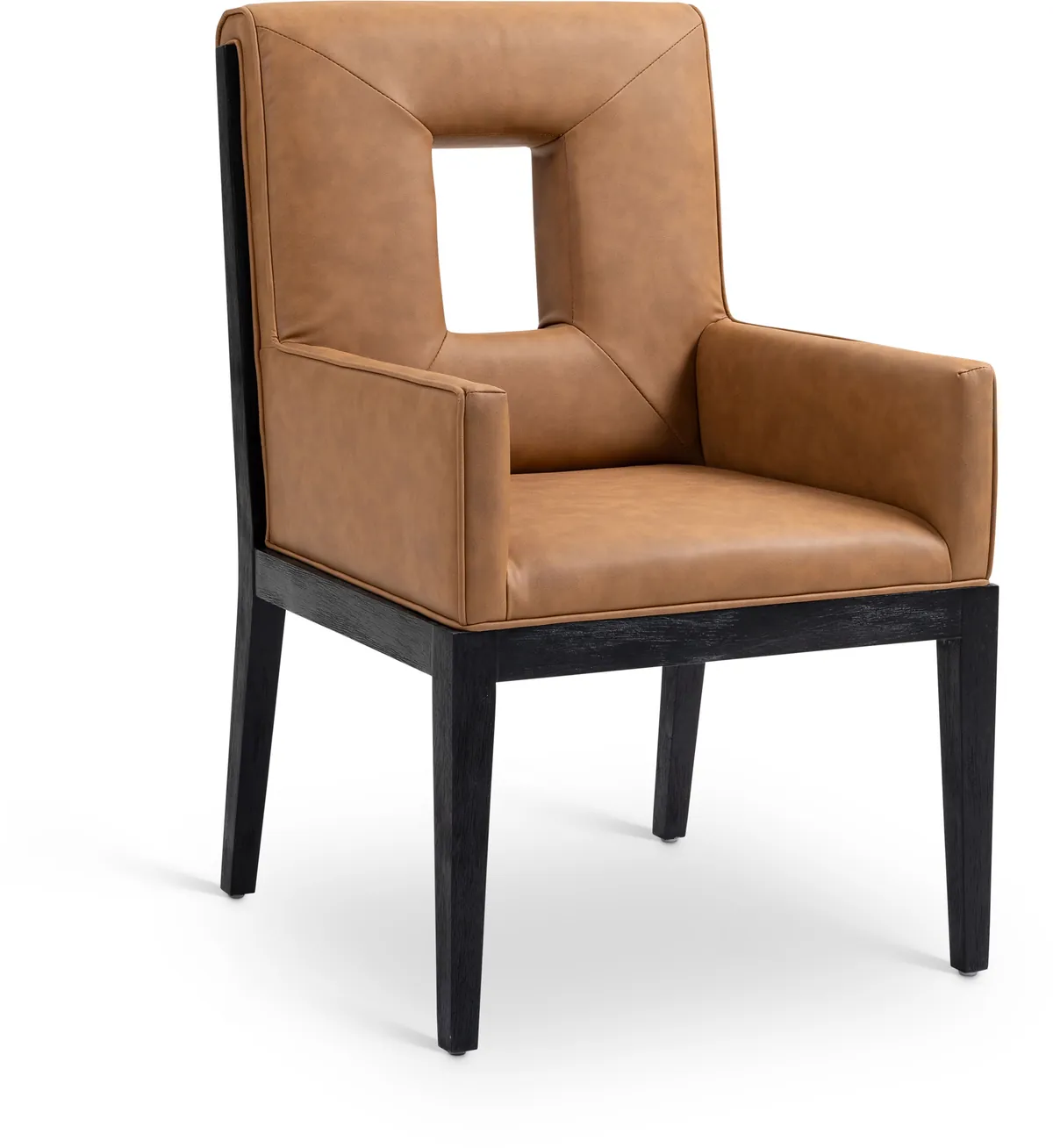 Gwendolyn - Faux Leather Dining Arm Chair With Black Frame - Cognac