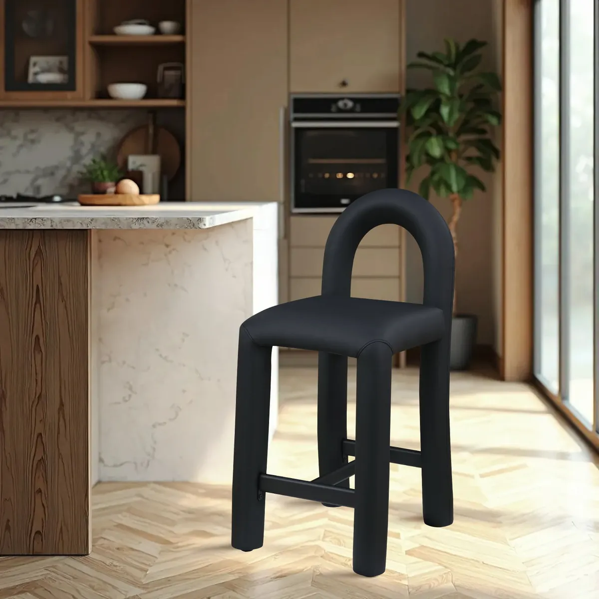 Amari - Faux Leather Stool - Black - View 2