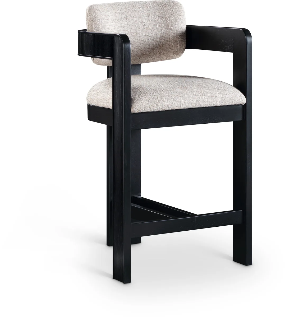 Sacha - Linen Stool With Black Base - Beige